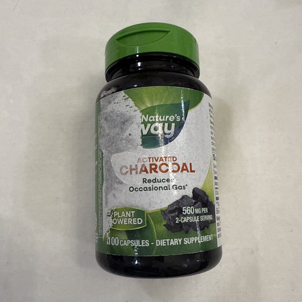 Natures Way CHARCOAL Activated 560mg digestive support 100 Capsules Exp 04/2029